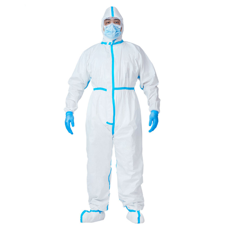 Disposable coverall with blue tape